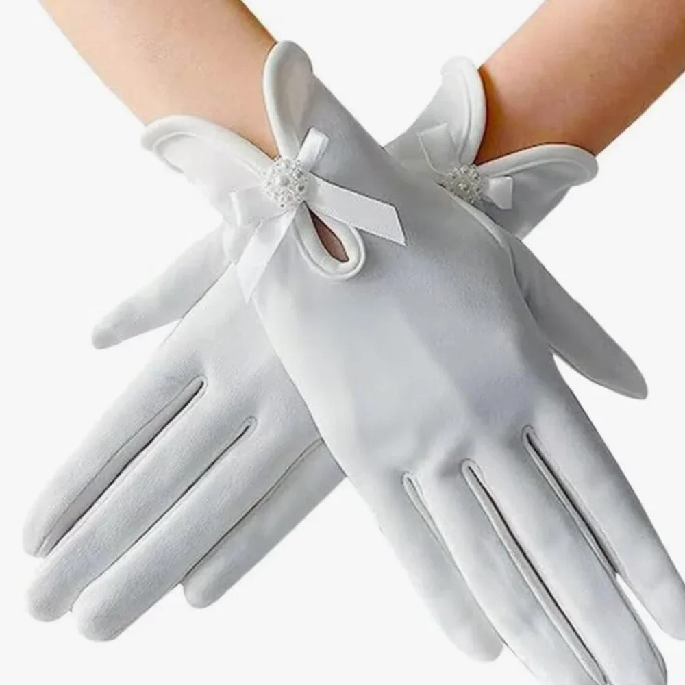 Elegant Bow Pearl Flower Gloves